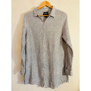 Tahari 100% Linen Long Sleeve Button Down Top Womens Size L Career Casual Preppy